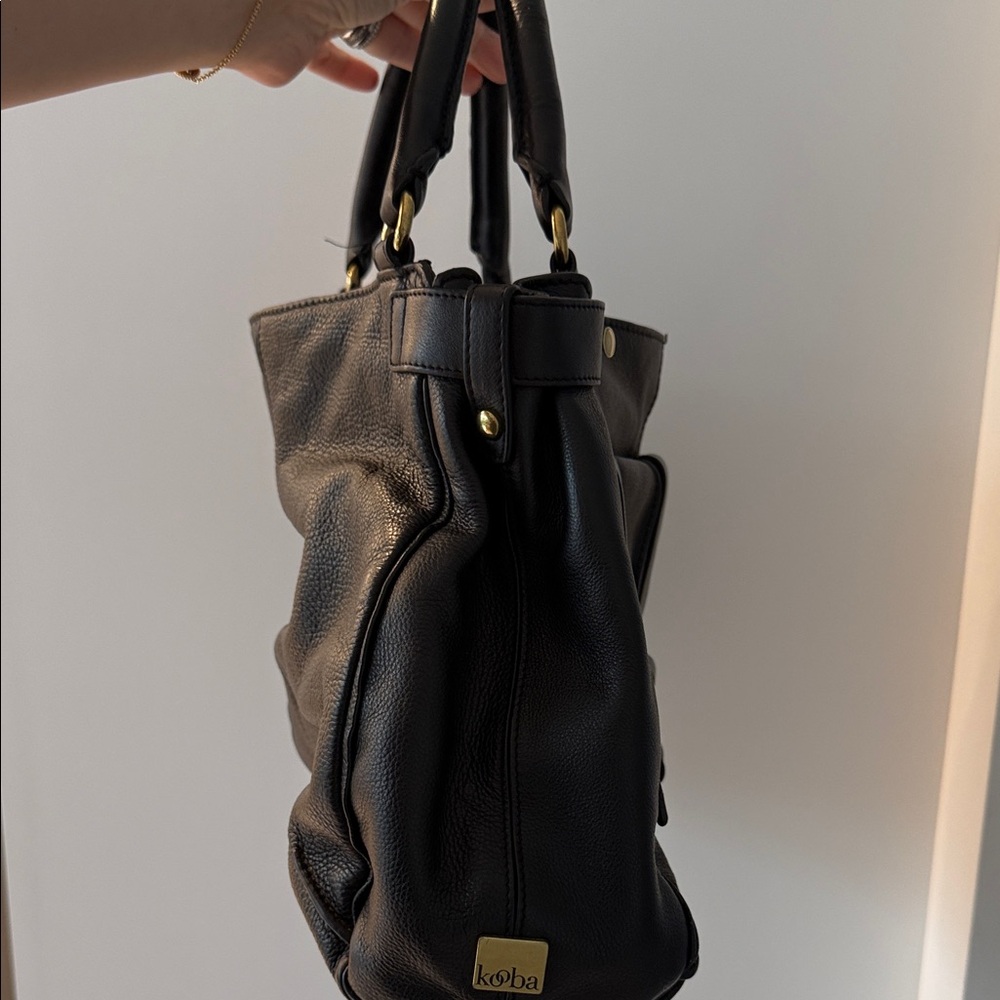 Kooba Black Leather Shoulder Bag with Gold Buckle - Picture 6 of 9